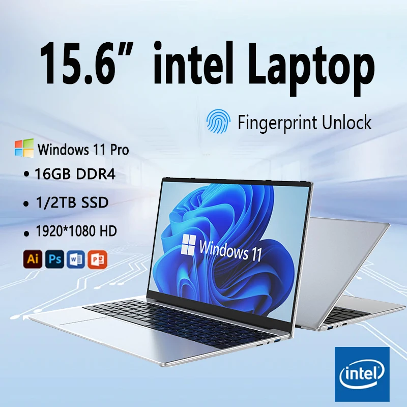 FUCHU Nowy 15,6-calowy laptop biznesowy PC Windows 11 Pro Intel Celeron N4000 16 GB RAM 1 TB 2 TB SSD Laptop Komputer biurowy