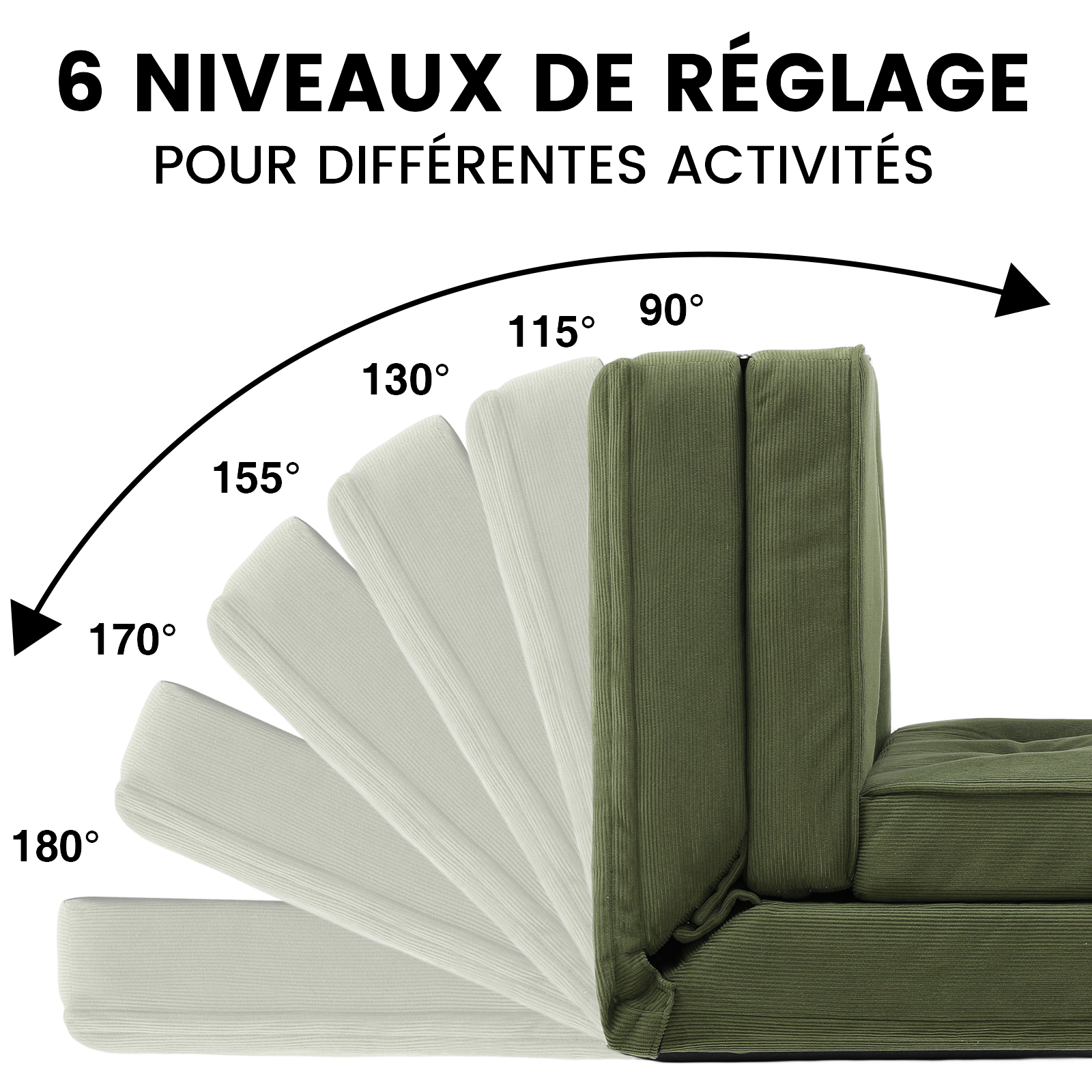 COMHOMA Canapé-lit Petit canapé-lit 2 places Mini canapé-lit Dossier réglable en 6 étapes, Salon, Chambre et Camping