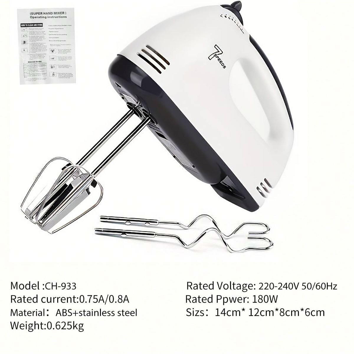 Batidor de huevos eléctrico de mano, batidora automática para el hogar, batidor de clara de huevo y crema, mini blanco de 7 velocidades