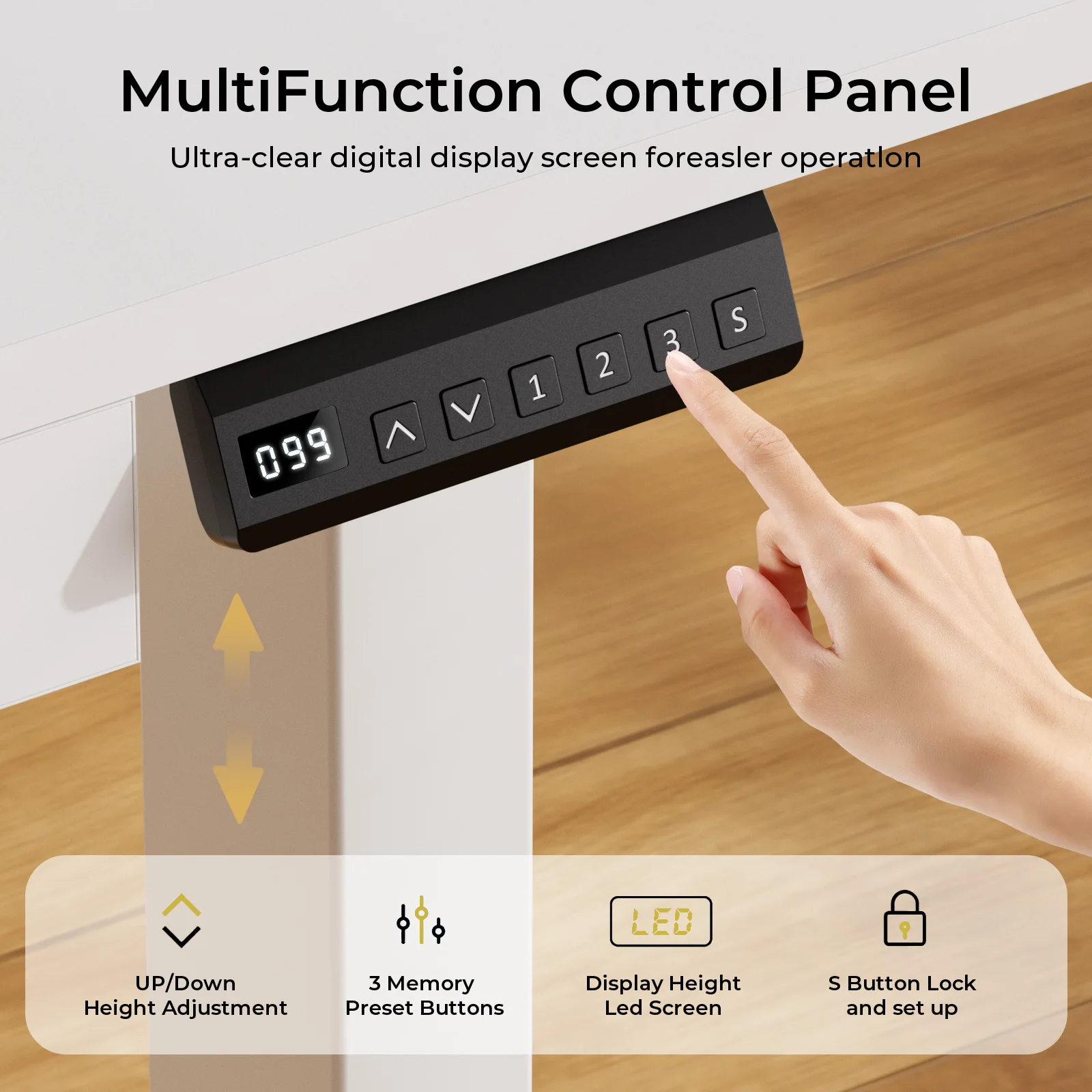Scrivania elettrica regolabile in altezza COMHOMA con cassetti, supporto per monitor, supporto per tablet, con controllo di memoria a 3 altezze, bianco
