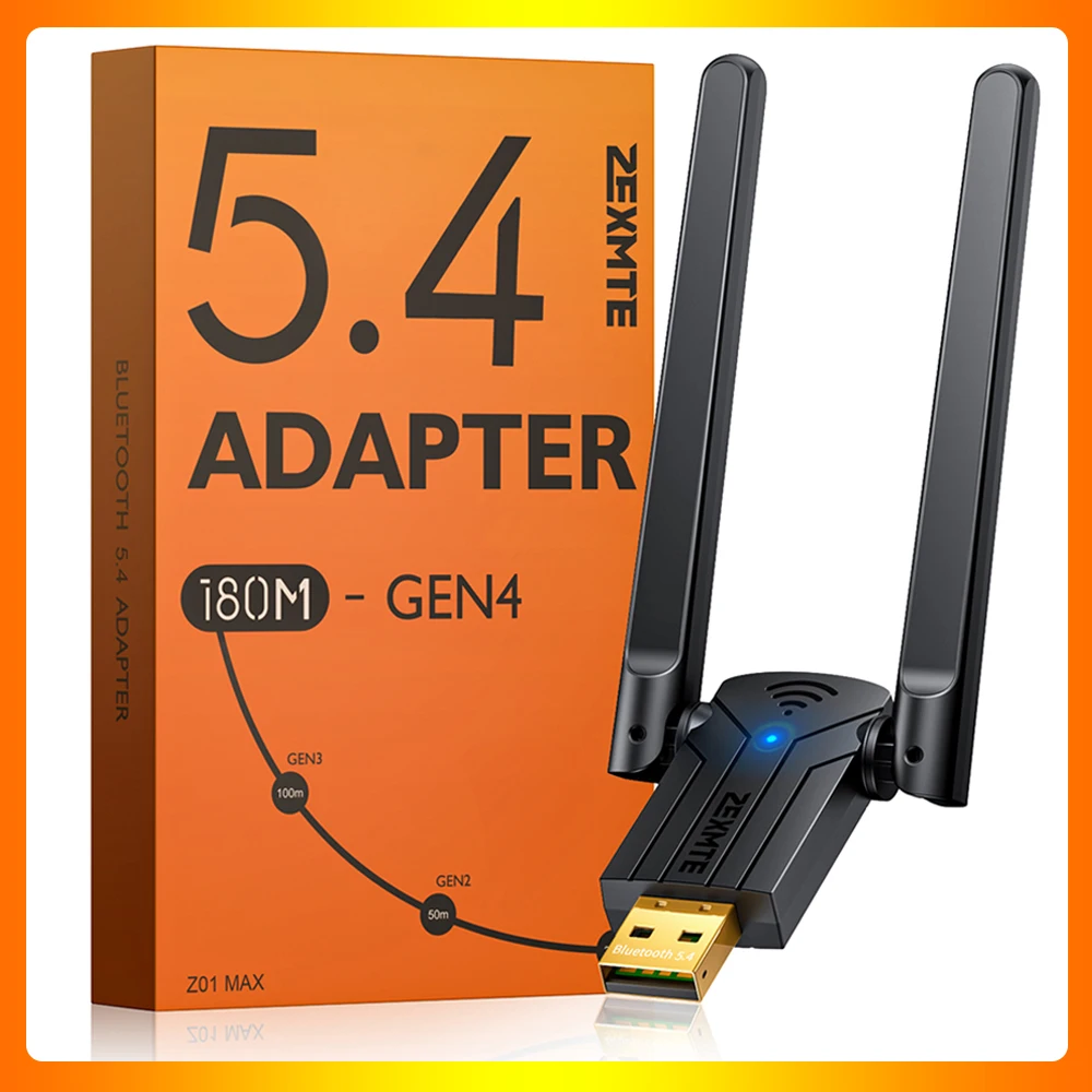 USB-адаптер Bluetooth PC 5.4 с антенной с высоким коэффициентом усиления 590 футов / 180 м, Bluetooth-адаптер с большим радиусом действия для ПК Windows 11/10/8
