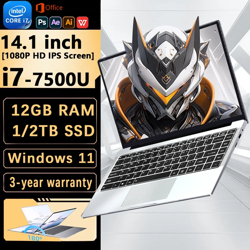 Computer portatile da 14,1 pollici Intel Core i7 7500U 12 GB di RAM 512 GB 1 TB 2 TB SSD Laptop Windows 11 Notebook PC Ufficio Studio Gaming la