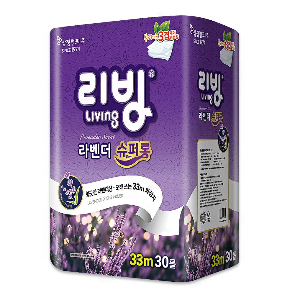 [삼정펄프]리빙 라벤더 슈퍼롱~화장지3겹 33M 30롤/롤휴지