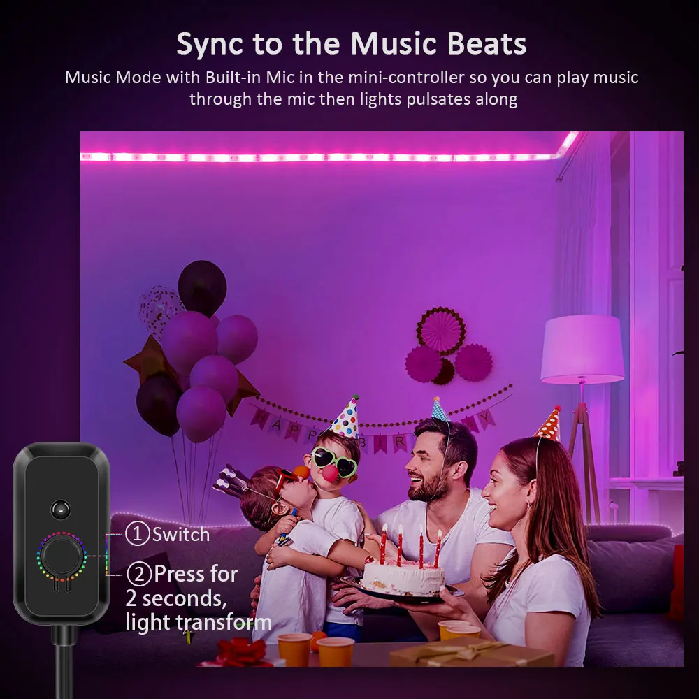 Strisce luminose a LED Strisce luminose intelligenti con controllo app Luci a LED RGB per camera da letto, sincronizzazione musicale che cambia colore