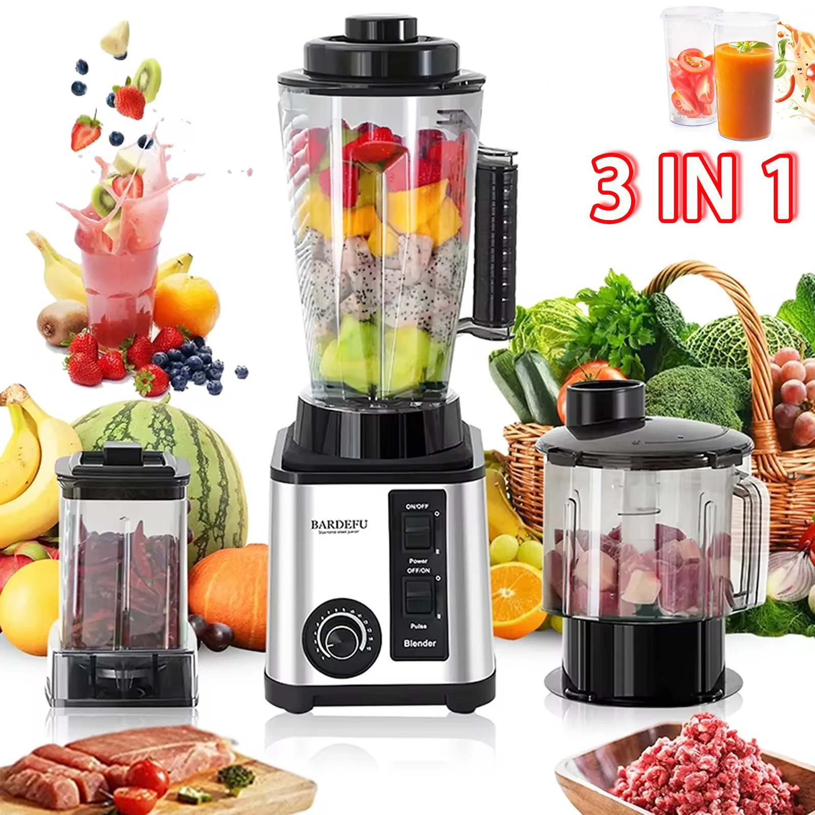 Batidora potente de 2000W, exprimidor, batidora, contenedor de 3L, procesador de alimentos eléctrico, batidoras, batidora de mesa para hielo, nueces y frutas