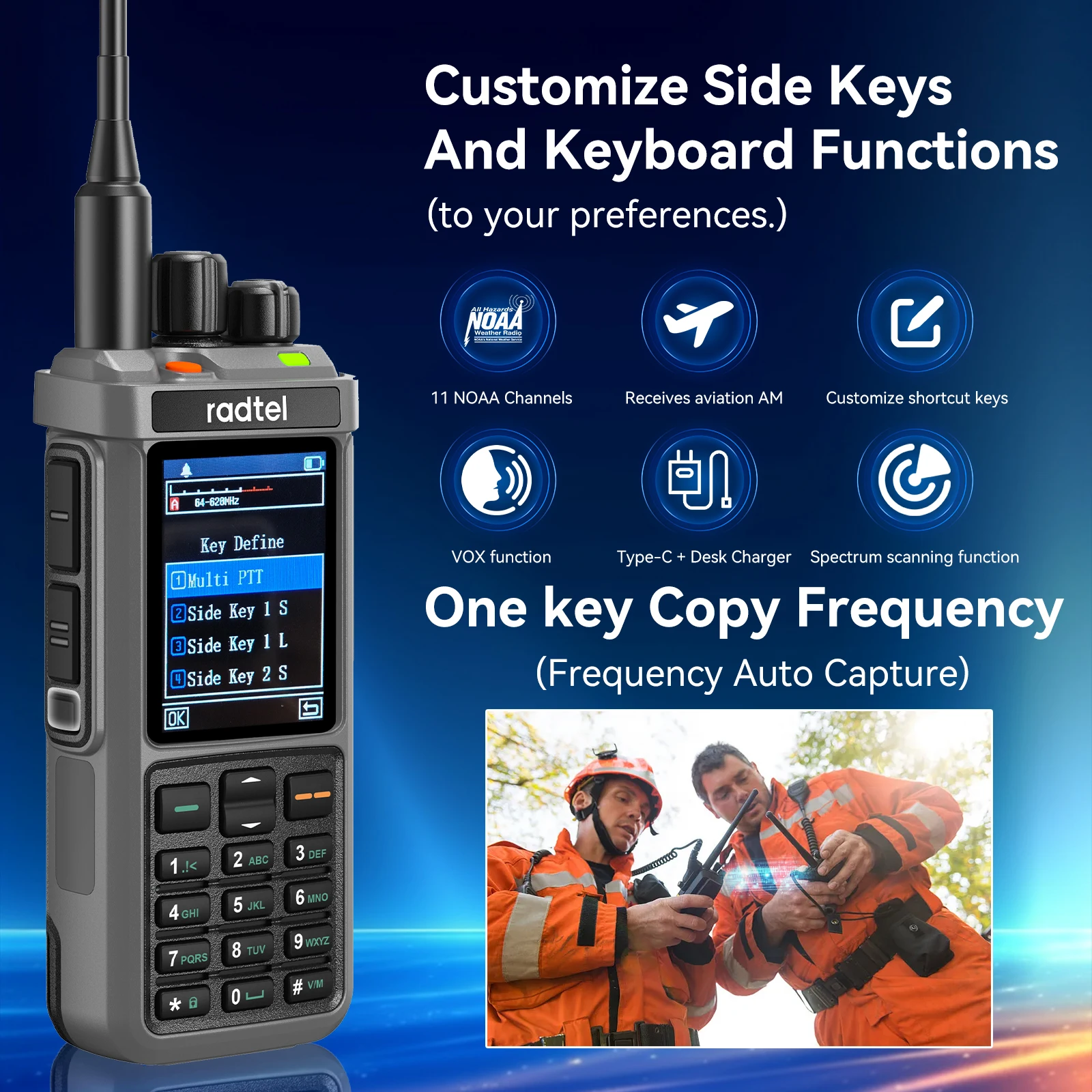 Radtel RT-880G + Cable de programación Ham Radio 10w 1024 CH con AM SSB CB rx, USB LSB CW CB LW MW SW 2000mAh 1024 canales tipo C