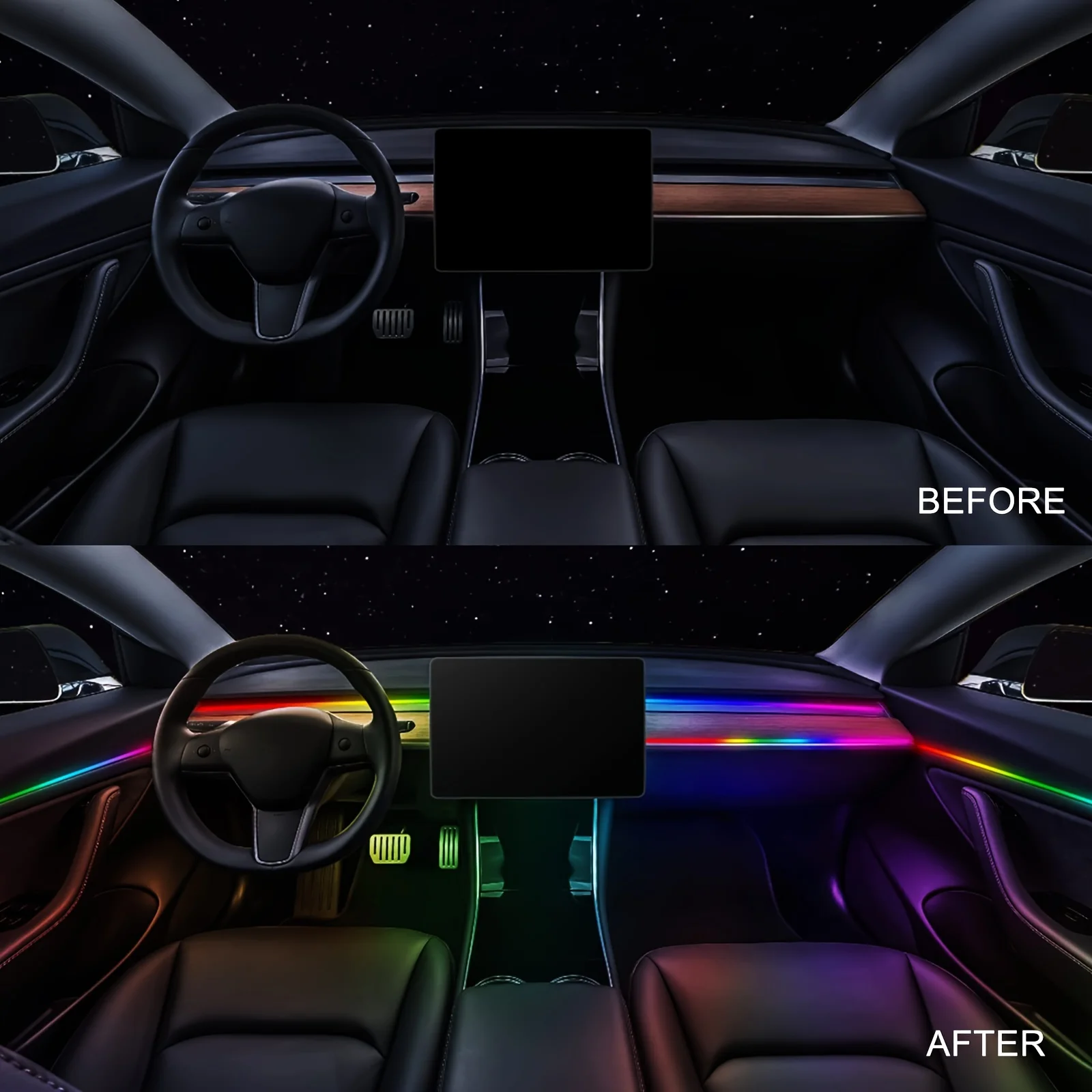 Universal hc22 neon luzes ambientais do carro rgb 64 cores universal led interior escondido tira acrílica sinfonia atmosfera lâmpada
