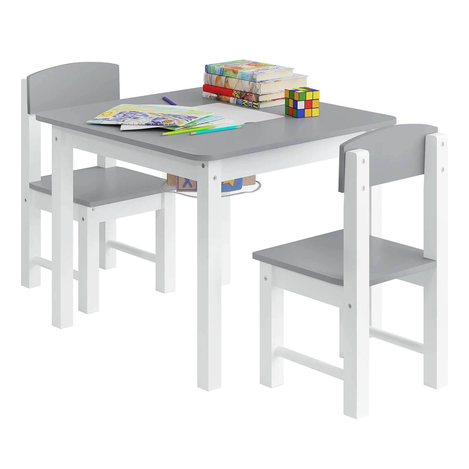 WOLTU 1SET Sedie da tavolo per bambini Scrivania da studio per l'apprendimento della scrittura per bambini con piastra di base a blocchi Contenitore superiore reversibile per ragazzi e ragazze