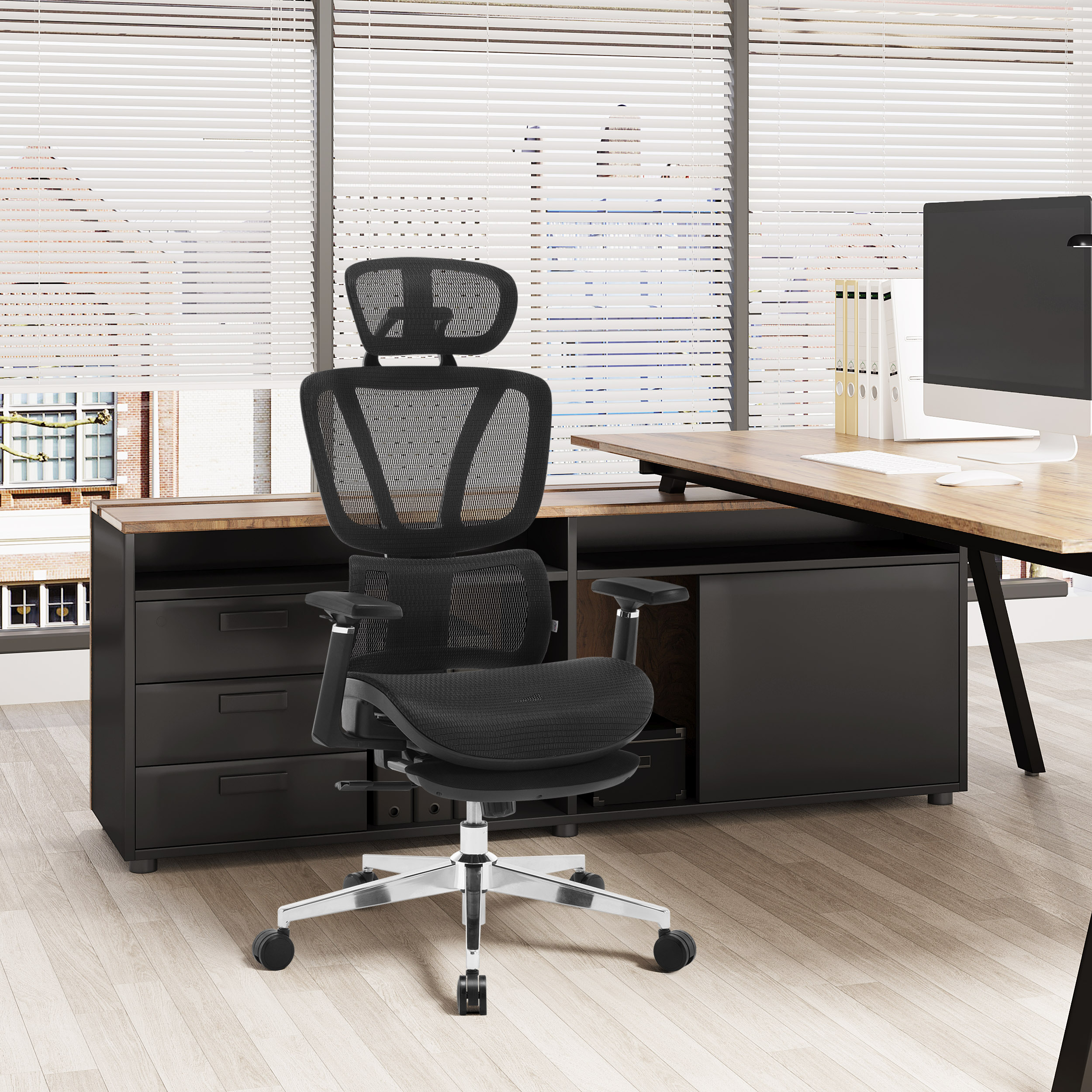 Chaise de Bureau Ergonomique à Comcussion, Repose-Pieds Rétractable, avec Support Lombaire 3D, Réglable, pour Sauna