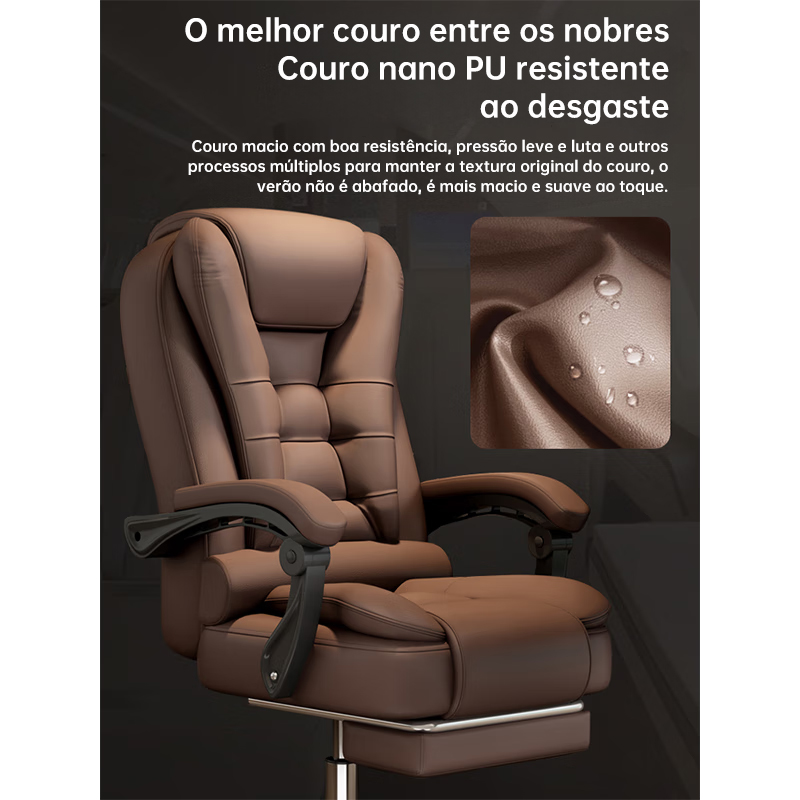 Cadeira de escritório presidente, cadeira de home office com apoio para os pés e encosto ajustável（marrom）