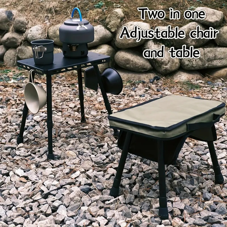 Outdoor Table And Chair Dual-Use Table, Liftable Portable Stool Outdoor Fishing Camping Chair Desk