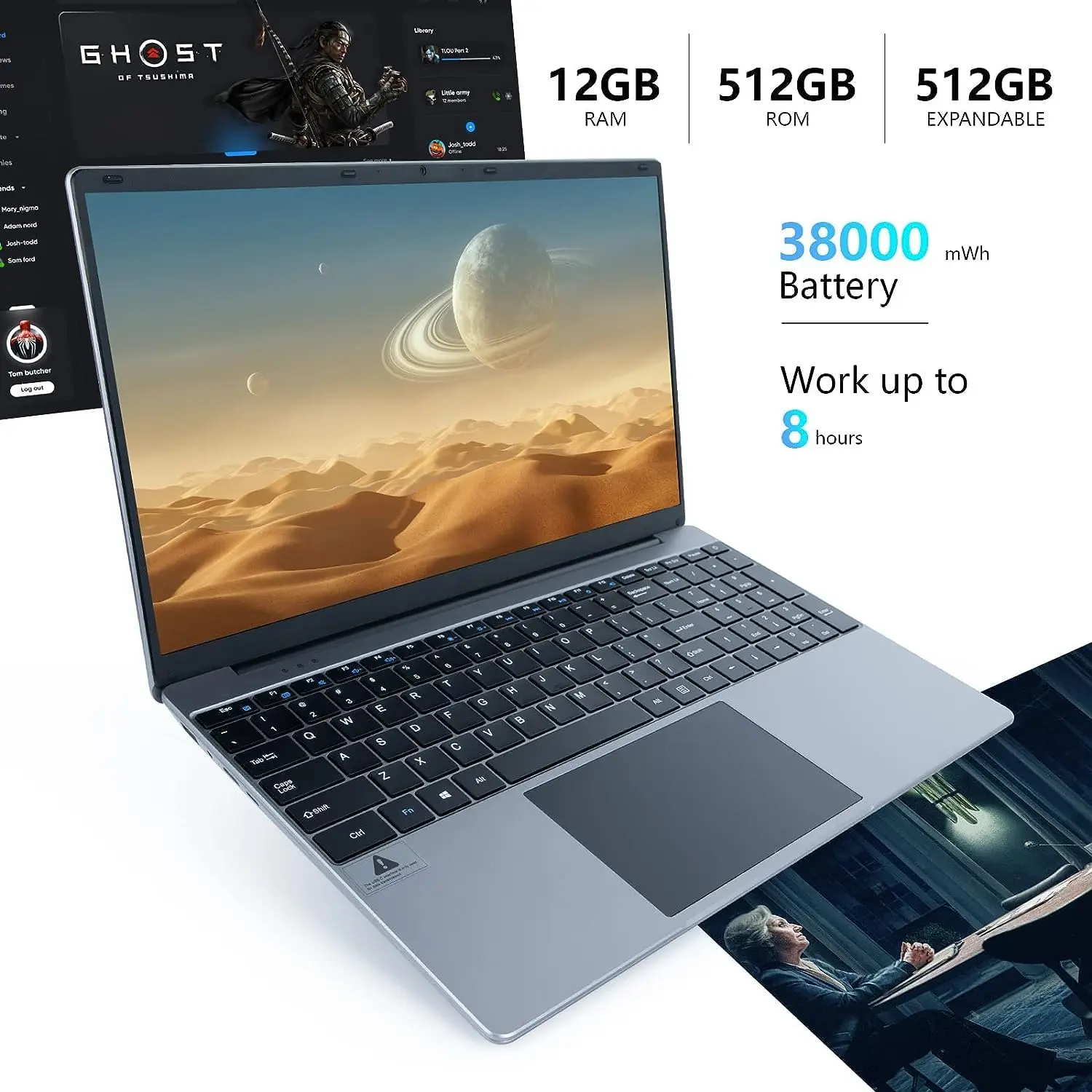 LT1504 15.6" Laptop Intel N5095 Processor 12GB RAM 512GB SSD IPS Display 1920x1080 Windows 11 38000mWh Battery Computer Notebook