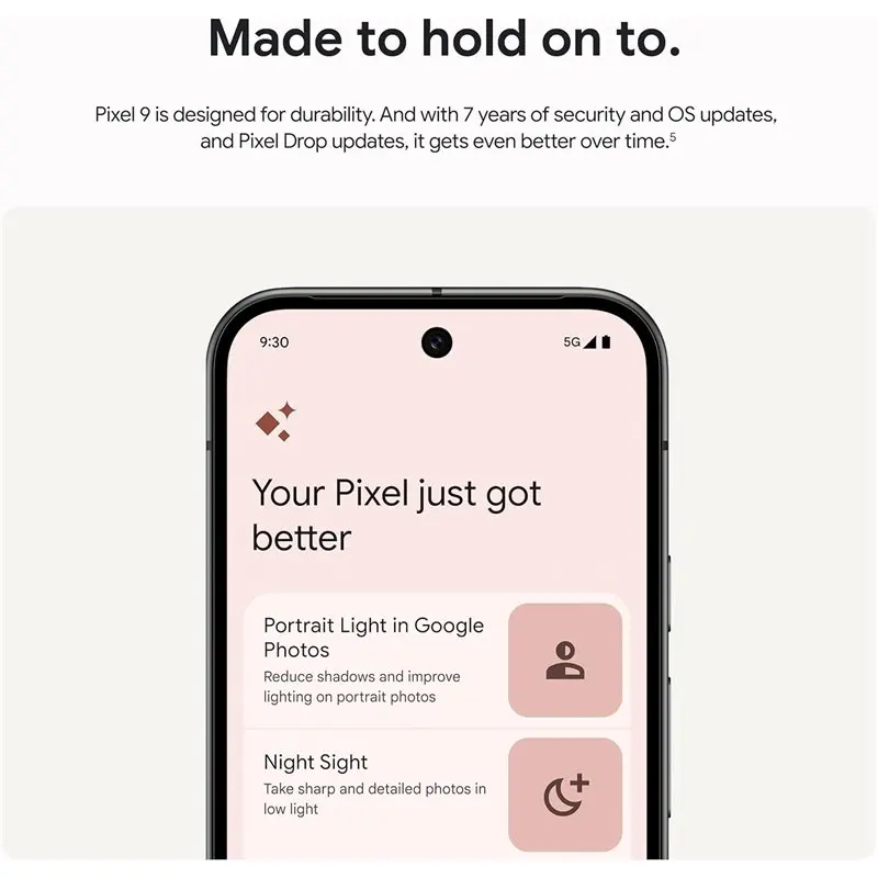 Google-Smartphone Pixel 9 5G, Tensor G4, pantalla OLED de 6,3 pulgadas, 120Hz, cámara de 50MP, batería de 4700 mAh, Android 14, NFC