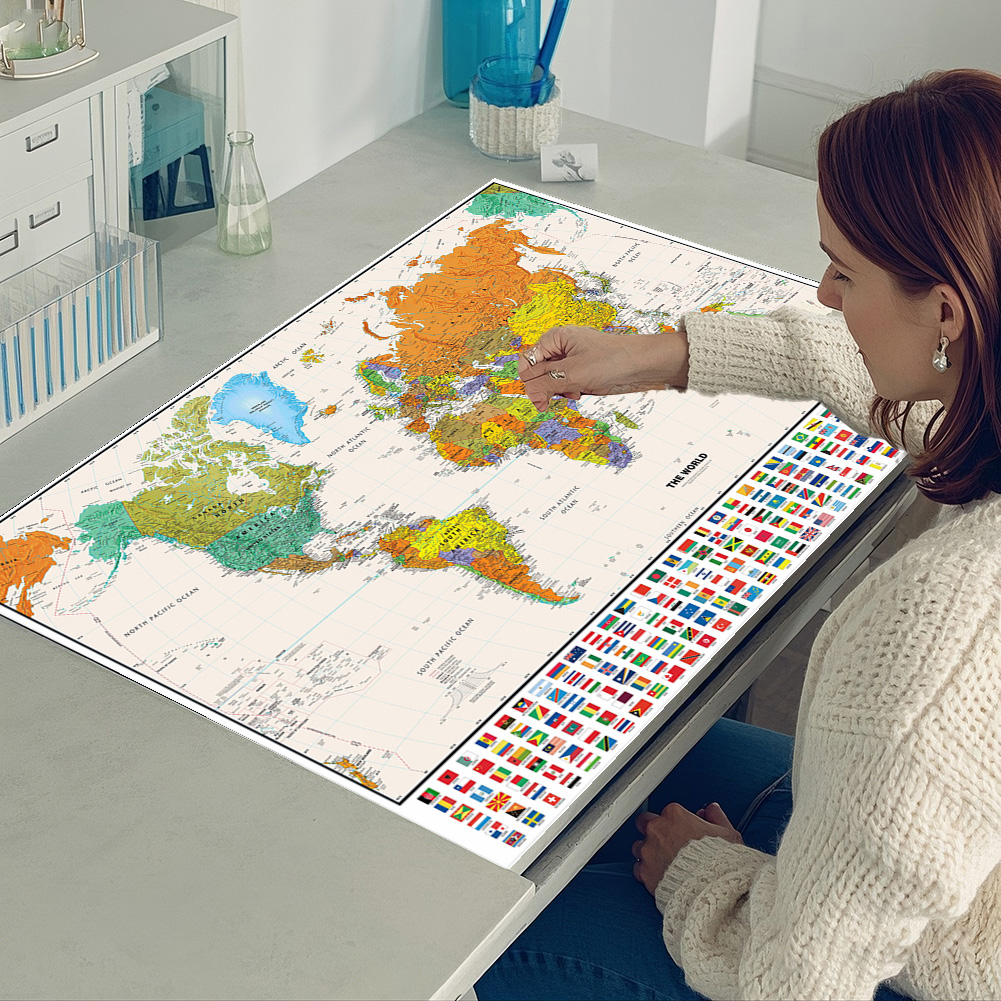 Frameless 벽걸이 장식 영어로 된 대형 세계지도 150x225cm 부직포 스프레이지도 사무실 및 학교 용품 홈 인테리어