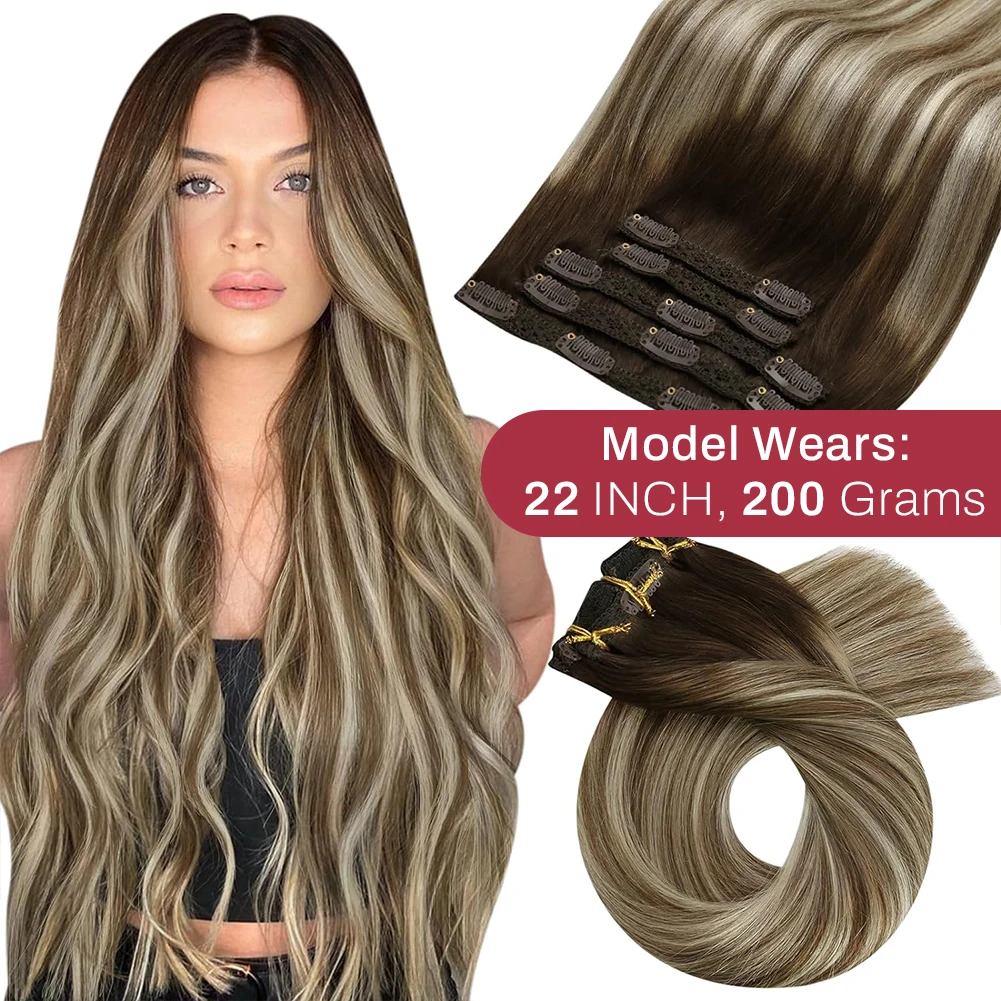 Moresoo Clip-in-Haarverlängerungen, echtes Echthaar, Ombre-Echthaarverlängerung, Clip-in-Echthaar, 5 Stück und 7 Stück, Remy-Clip-in-Extensions