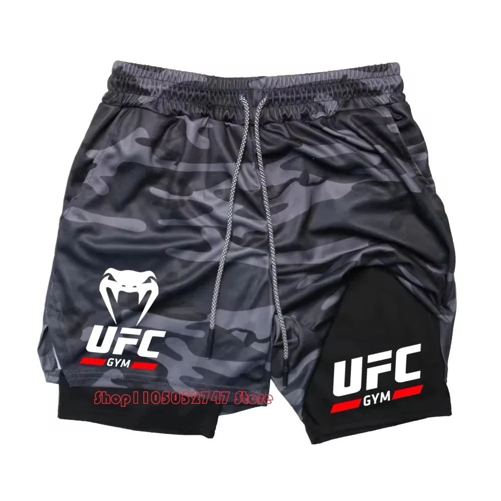 Лето 2025 года, шорты для бега UFC Fighting Fans, мужская спортивная одежда, шорты 2-в-1, мужские шорты с двойной подошвой, спортивные шорты для спортзала