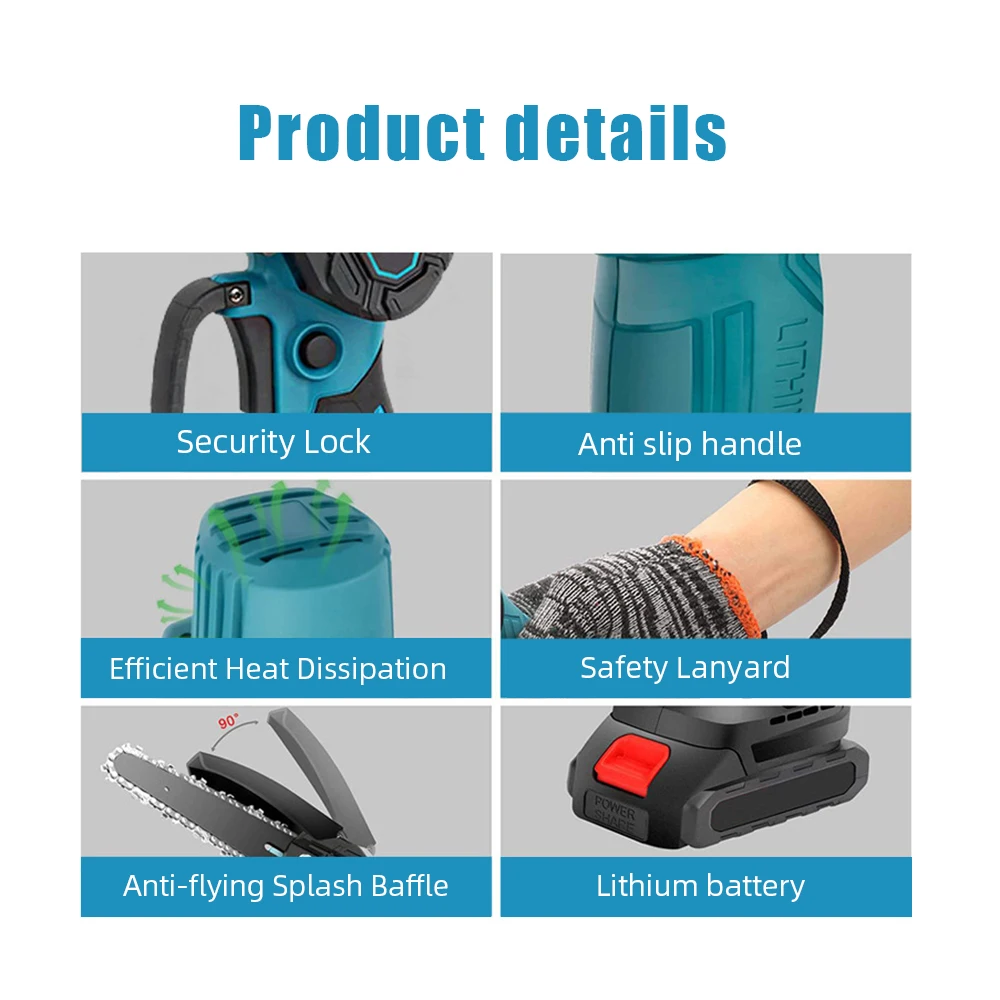 Seeiswork-6-inch borstelloze kettingzaag, draadloze handmatige snoeizaag, elektrische zaagsnijgereedschap voor houtbewerking, 21V Makita-batterij