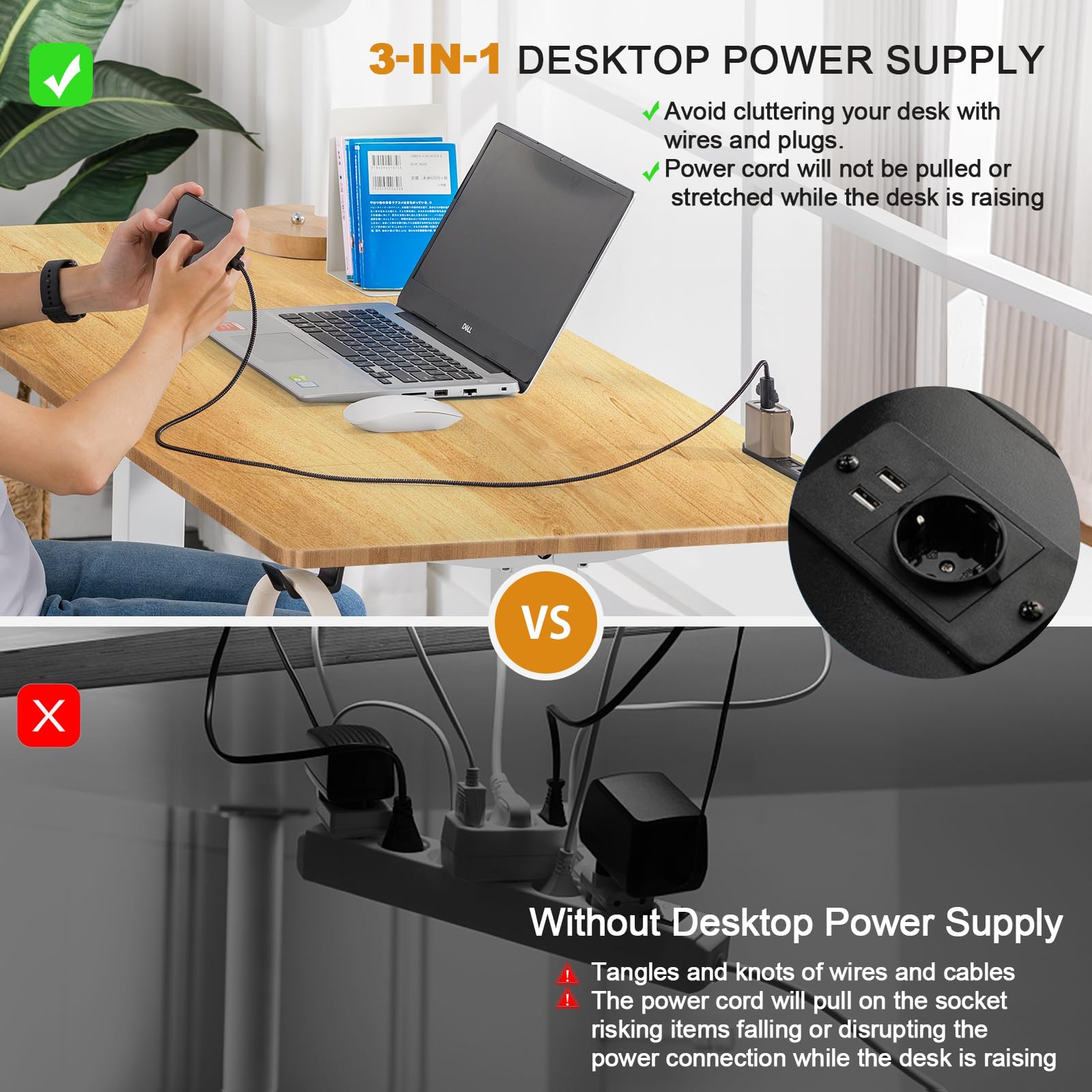 COMHOMA Biurko z regulacją wysokości z portem USB i hakiem, Elektrycznie regulowane biurko komputerowe, Biurko do pracy na stojąco i siedząco, Biurko do pracy na stojąco