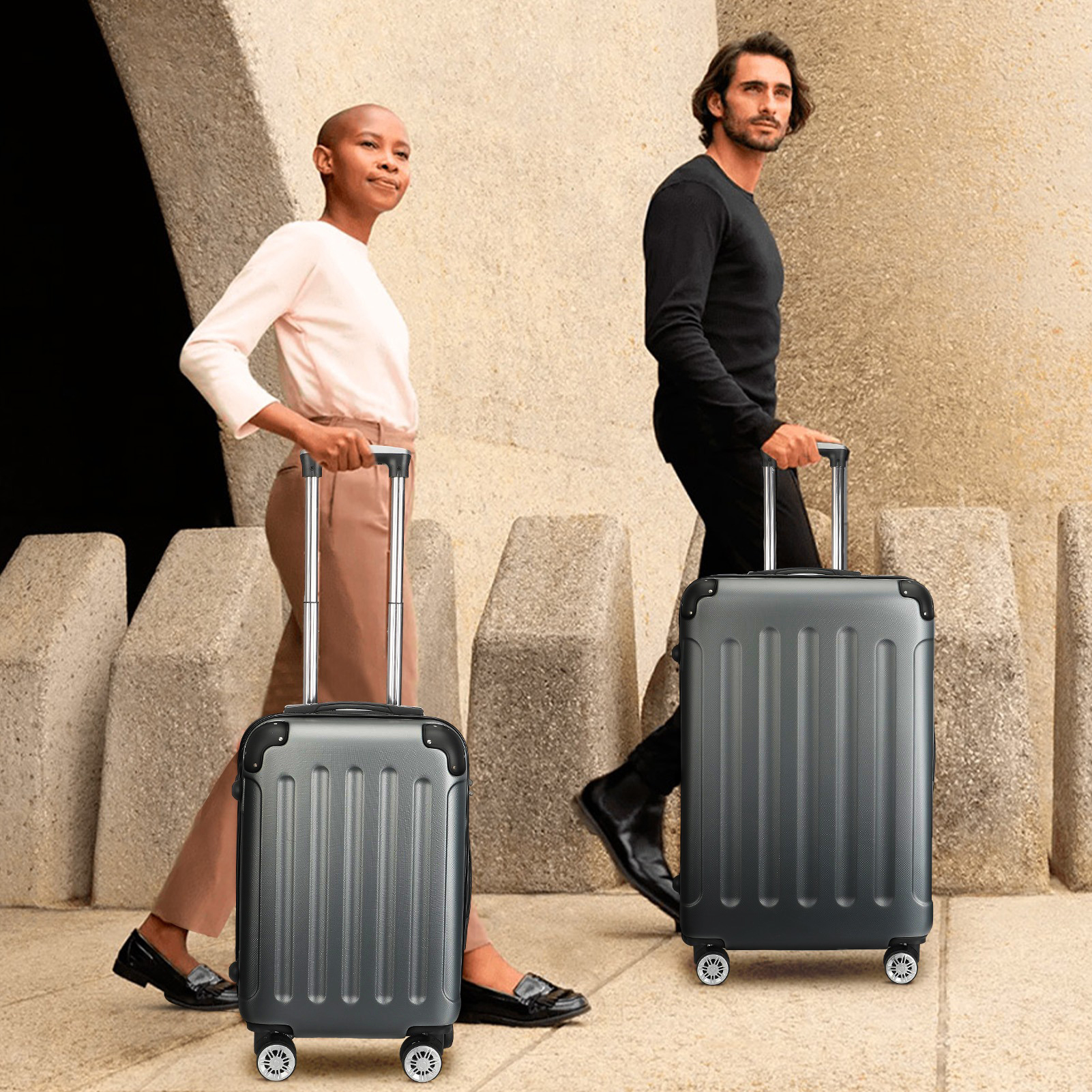 Conjunto de bagagem de 3 peças Anajqaqia, bagagem de mão, com alça retrátil, com trava combinada e protetores de canto, ABS