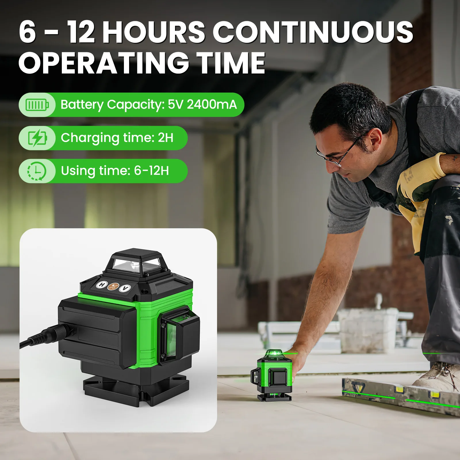 Nivel láser 4D de 16/12 líneas, línea verde, autonivelante, 360 Horizontal y Vertical, nivel láser súper potente, nivel láser de haz verde
