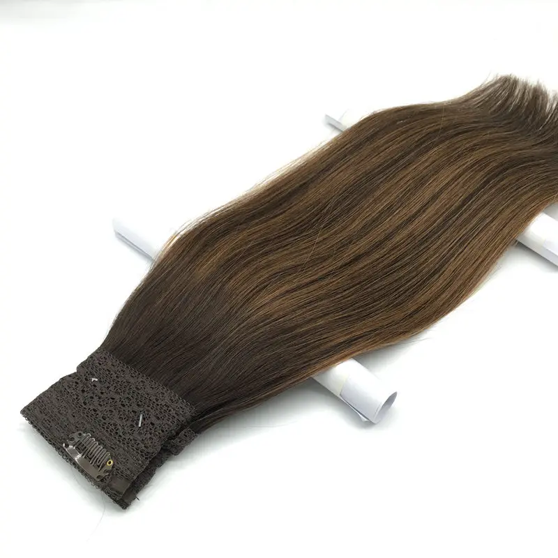 Extensões de cabelo de fio real cabelo humano balayage marrom escuro a castanha invisível transparente remy linha de peixe extensões de cabelo