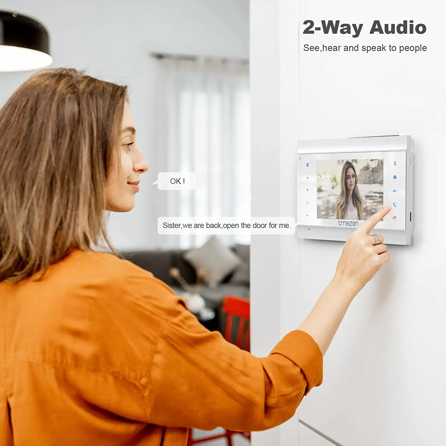 TMEZON Sistema de intercomunicação com campainha de vídeo porteiro de 2 fios, monitor de 7 polegadas com campainha com fio para casa, botão de toque, tirachete/gravação