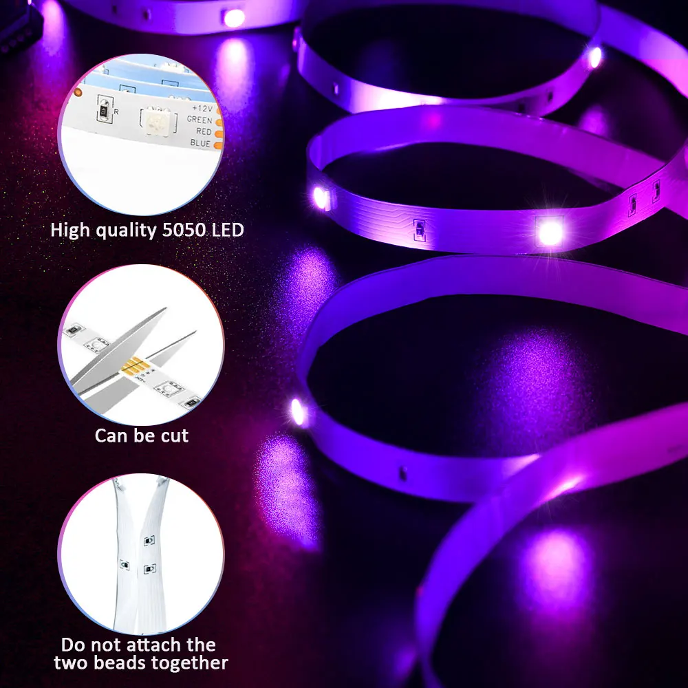 Strisce luminose a LED Strisce luminose intelligenti con controllo app Luci a LED RGB per camera da letto, sincronizzazione musicale che cambia colore