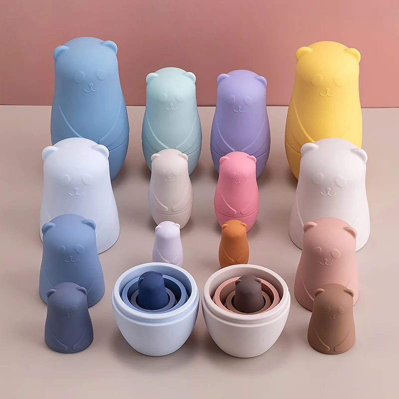 1 setmontessori bonecas de nidificação brinquedo russo matryoshka boneca brinquedos educativos para crianças blocos de empilhamento de silicone boneca dentro da boneca