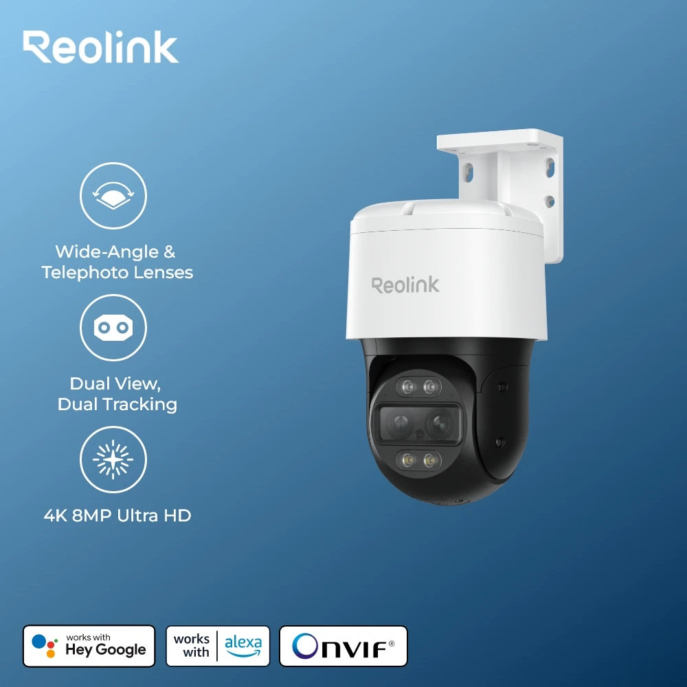 Reolink TrackMix Series Poe y cámara WiFi 4k lente dual PTZ seguimiento automático exterior mascota coche detección humana 8MP cámara de seguridad IP