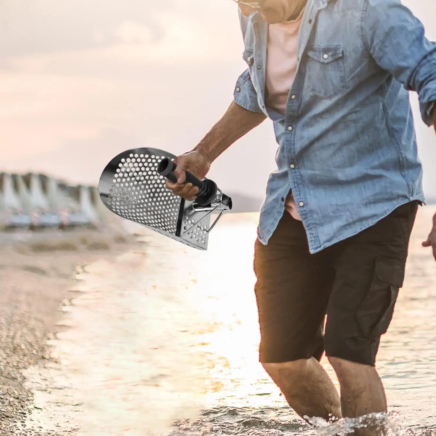 Pelle à sable de plage, détecteur de métaux, cuillères à sable, détection de trésors, détecteur de métaux, outil de chasse en acier inoxydable hexagonal