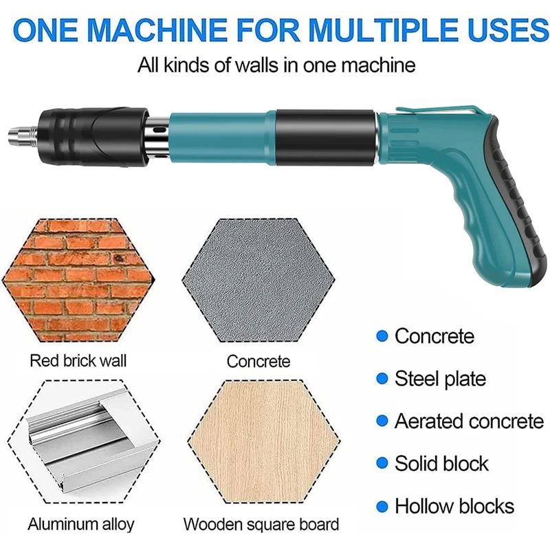 Mini pistola de pregos de aço com 100 peças, pistola de rebite manual de unhas, âncora de parede de concreto, serviço de entalhe de parede, rebite mais rápido