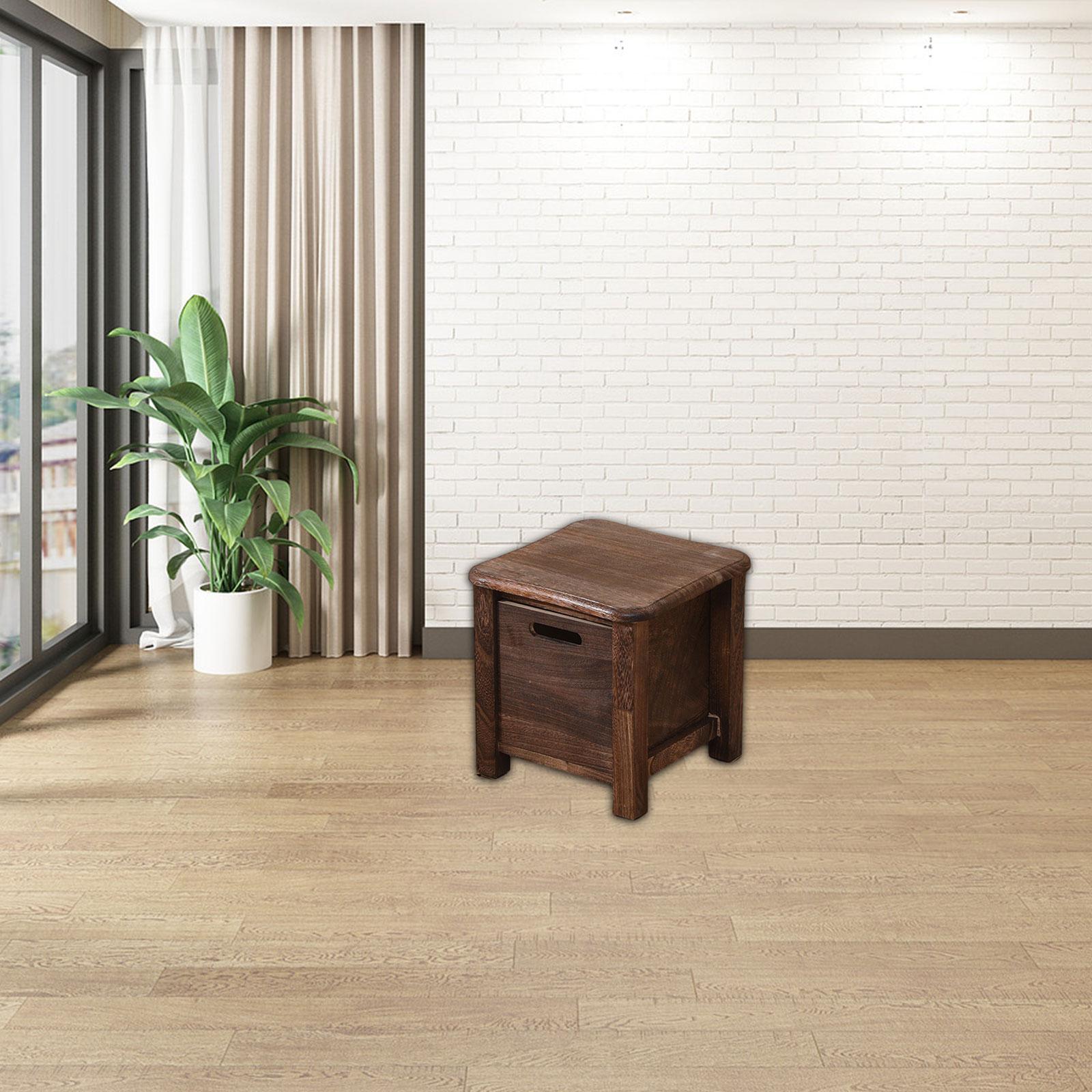 Solid Wooden Nordic Storage Square Stool with Drawer Entrance Hallway Change Shoes Bench Bedside Low Table Cabinet for Apartment