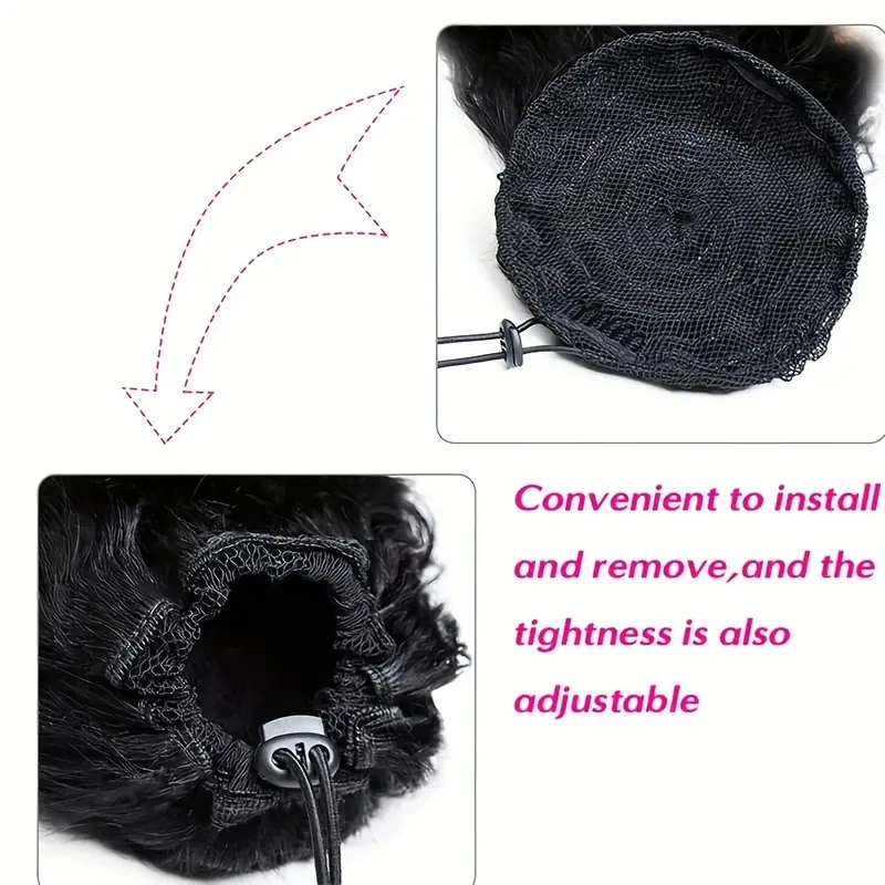 Extensions de cheveux humains queue de cheval de cordon de vague de corps 10-26 pouces pince en Extensions de cheveux humains brésiliens bouclés pour les femmes # 1B