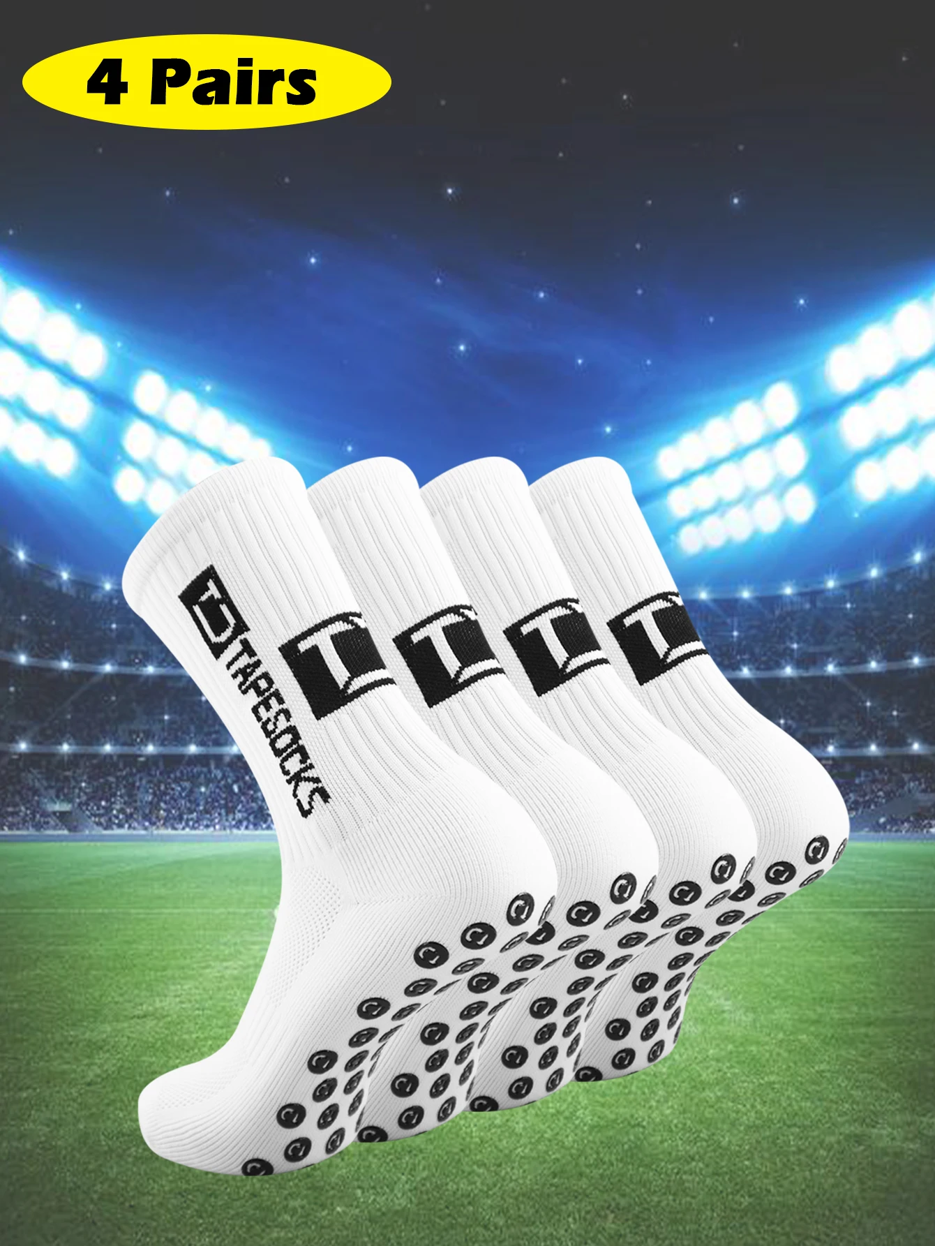 4 pares de calcetines de fútbol antideslizantes para hombre, almohadillas antideslizantes para deportes de baloncesto y fútbol con calcetines con pinzas