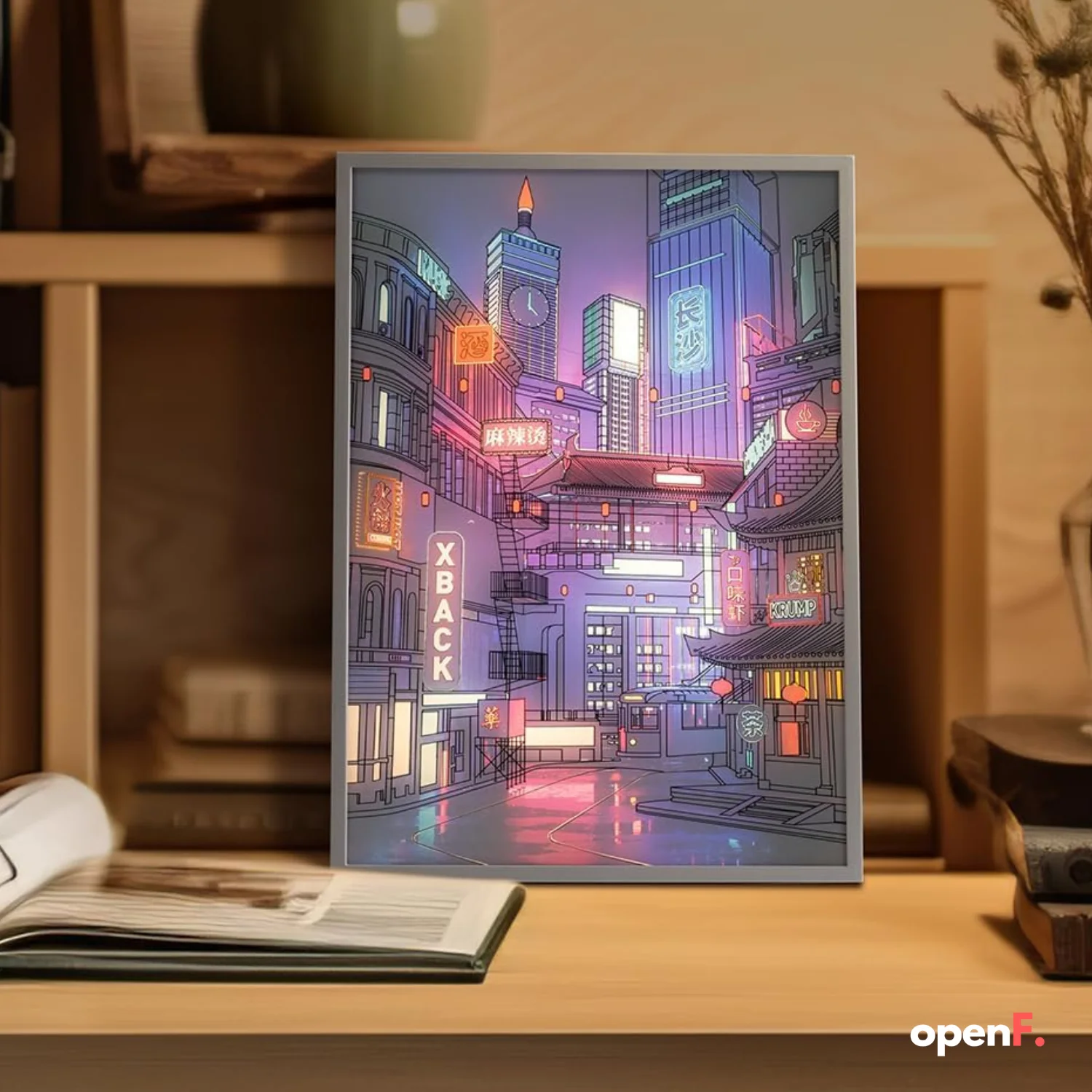 Anime LED hermosa ciudad vista nocturna pintura de luz, imagen HD bisel estrecho enchufe usb atenuación decoraciones románticas para el hogar lámpara de noche