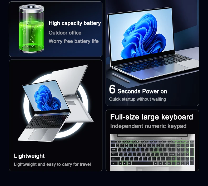 Laptop Computer 15.6 Inch CPU Intel N5095 16GB RAM 1TB WiFi6 Lightweight Business Computer Notebook Windows 11 Gaming laptops
