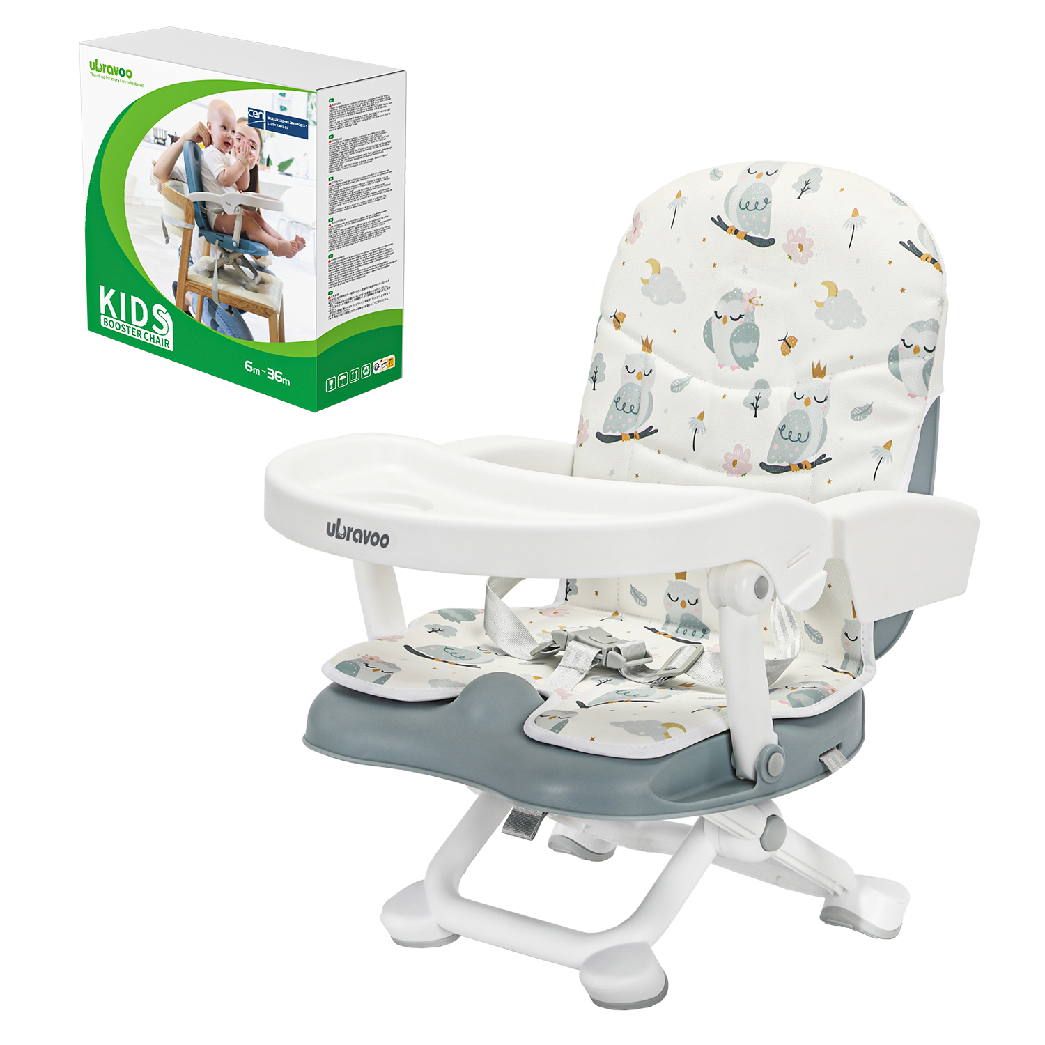 UBRAVOO-Cadeira Alta Portátil para Bebês e Crianças, Cadeira Booster Dobrável Leve, Fácil de Limpar, 6 Meses Mais, ACE1013