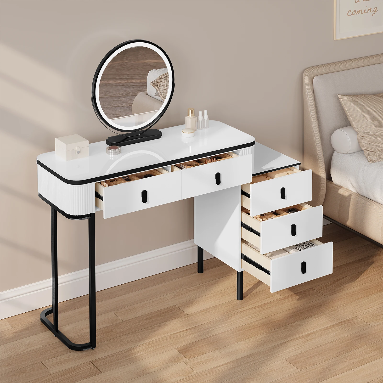 WOLTU Coiffeuse avec Éclairage LED Miroir Mobile Vanité Assemblage Flexible Maquillage Table Cosmétique pour Filles Femmes Chambre