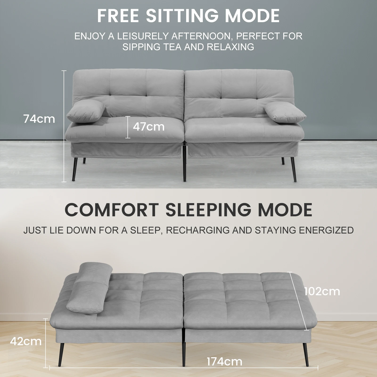 COMHOMA Fold-out Futon Cover Sofa Sleeper Sleeper Fits Corner Sofa 3-Seater Guest Sofa with Adjustable Backrest fabric