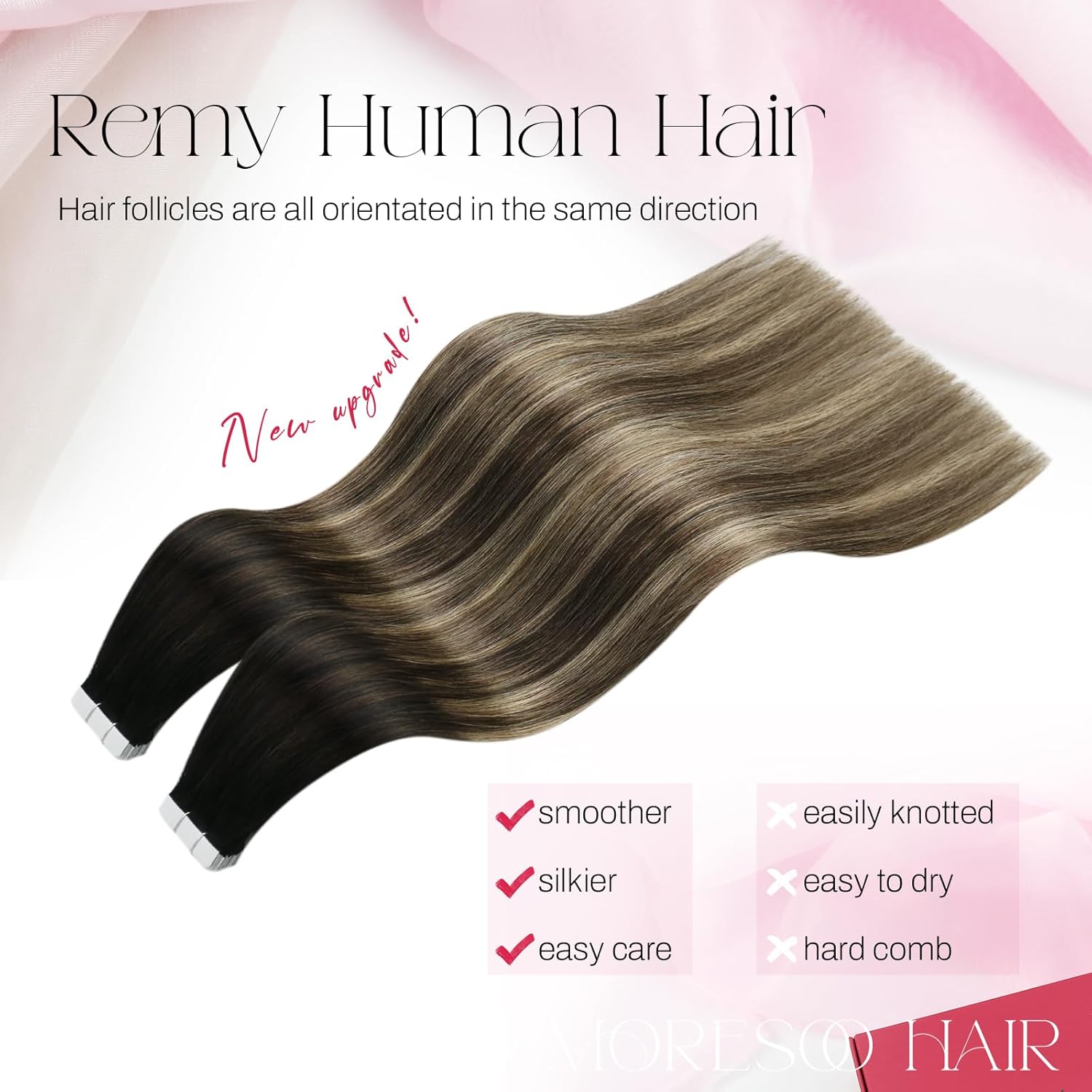 Moresoo ruban dans les Extensions de cheveux humains brésilien droit Remy Extension de cheveux naturel Invisible sans couture bande ins 100% vrais cheveux