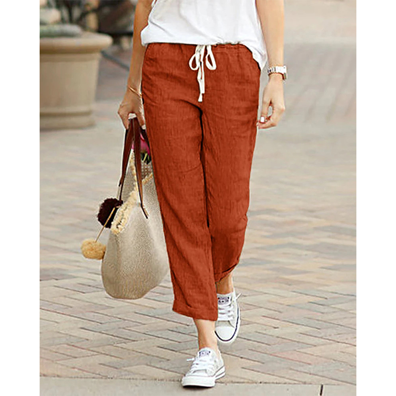 Pantalones de algodón de otoño para mujer Y2K, pantalones informales con cintura elástica y cordón negro, parte inferior elegante holgada a la moda para mujer