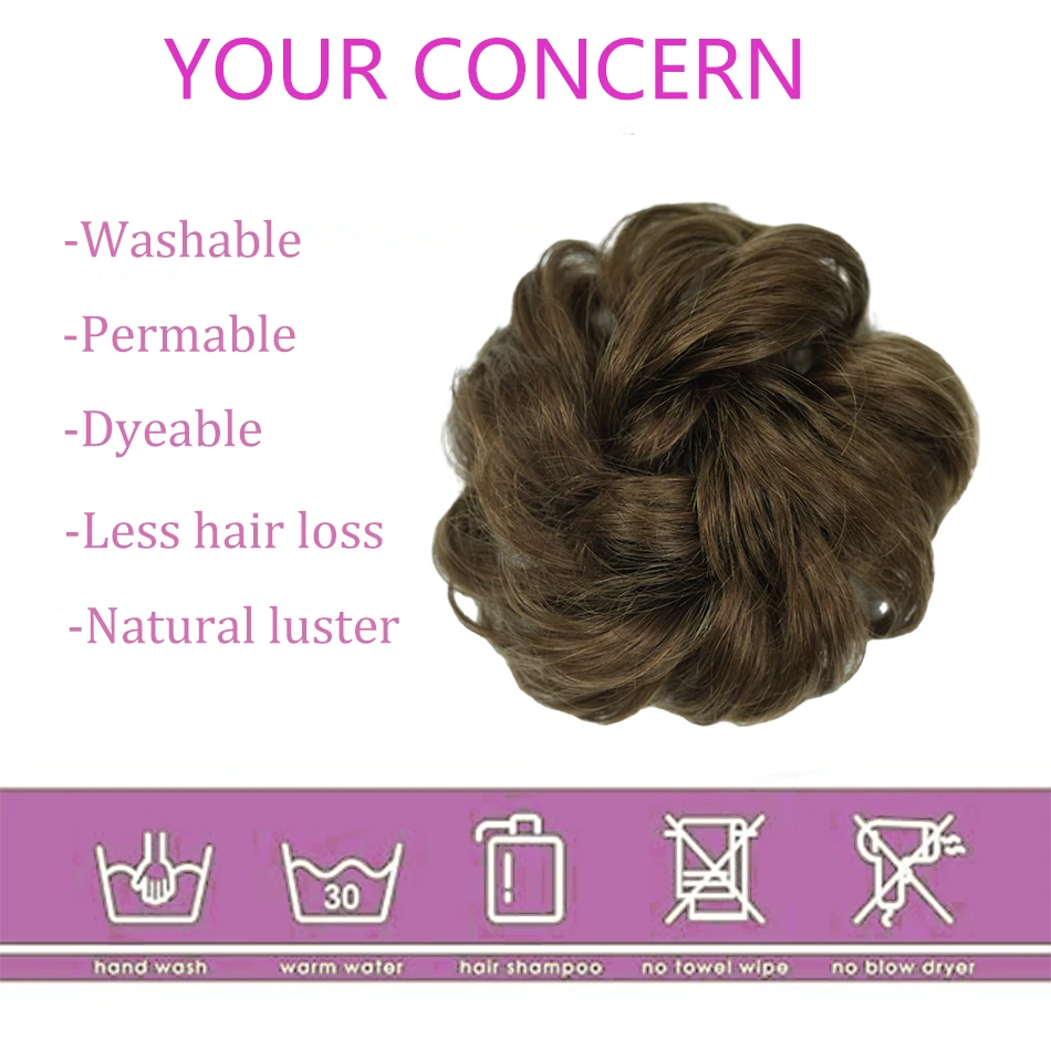 100% มนุษย์ผม Bun ผมจริง Bun Extensions ผมธรรมชาติผมสีน้ําตาล Messy Rose Bun Wavy Curly Bun ผมชิ้นสําหรับผู้หญิง