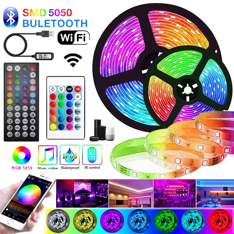 Tira de luces Led con Wifi, Bluetooth, infrarrojo, 10M, 20M, 5V, USB, cinta Rgb, funciona con cinta musical Alexa, luces flexibles para decoración navideña