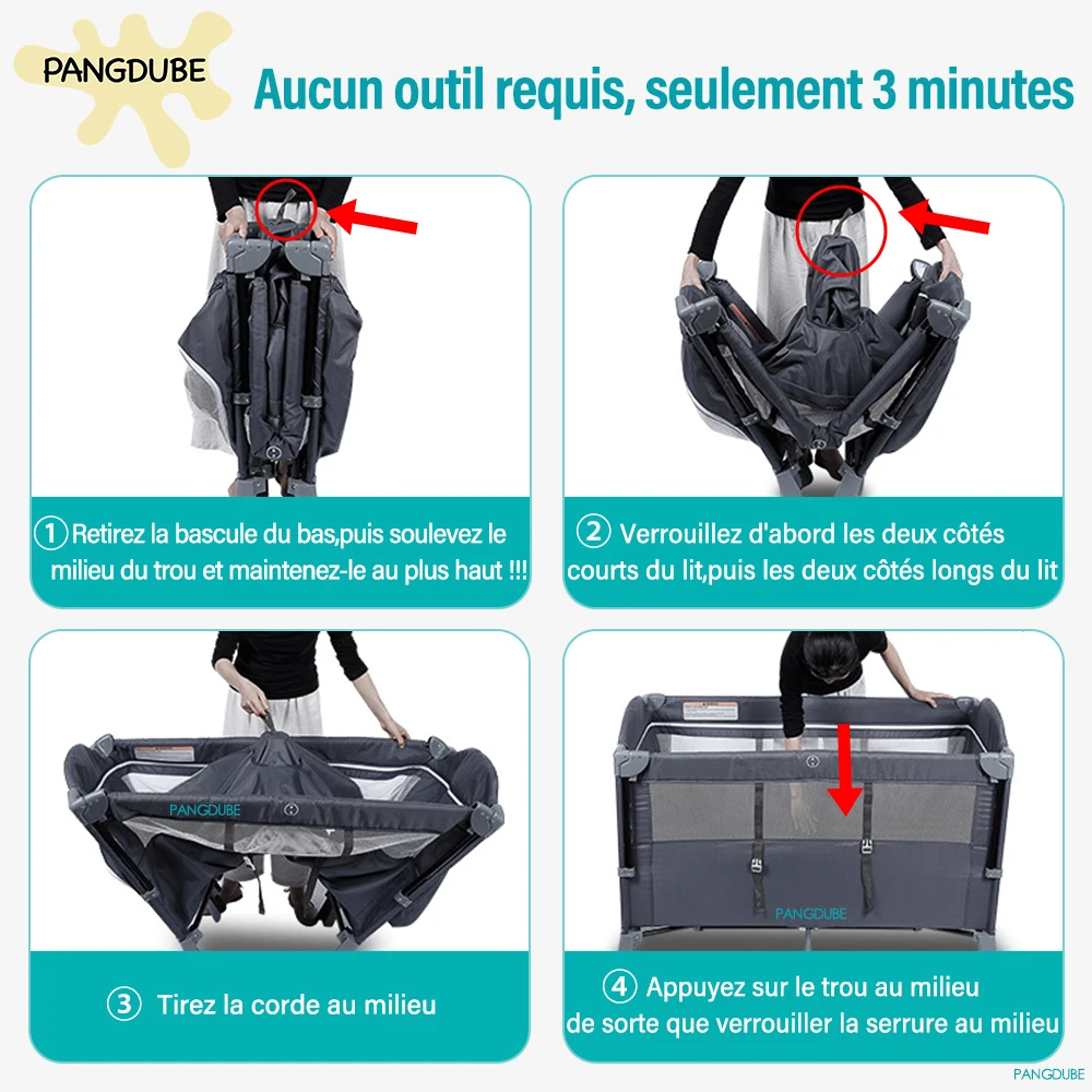 Lit multifonctionnel pour bébé de 0 à 6 ans, bascule, couche-culotte, table proxy, installation gratuite, pliable