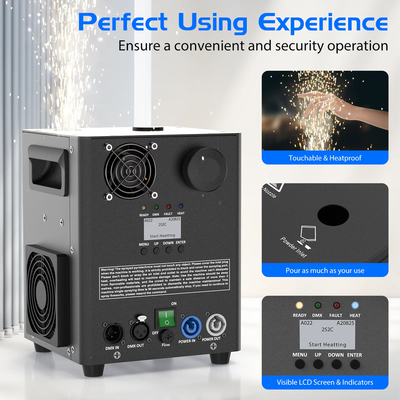 Fieryzeal 800W Cold Spark Machine Stage Equipment Cold Flame Sprayer Electronic Spark Machine DMX Control for DJ Party Wedding