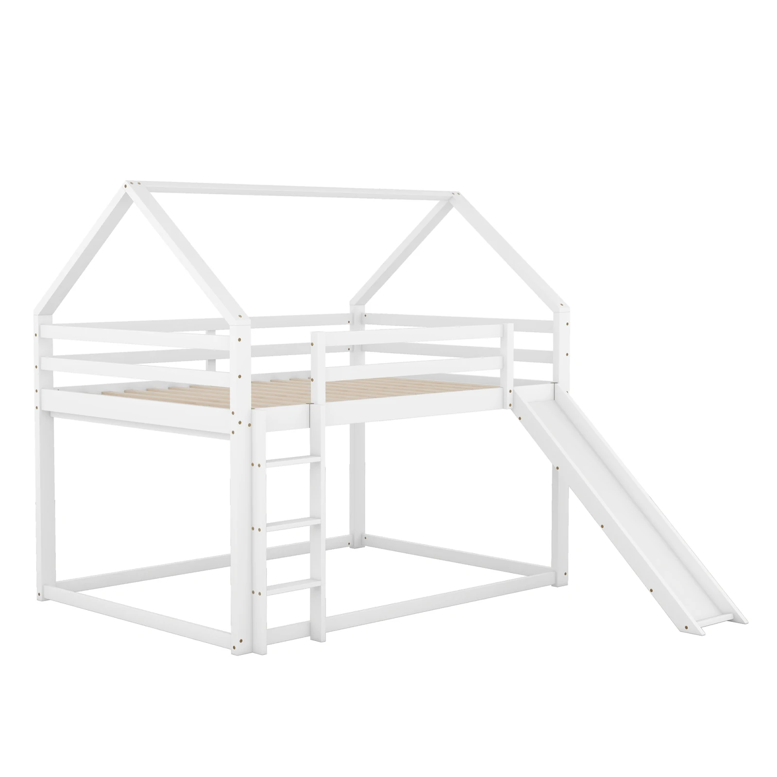 140x200 cm Letto matrimoniale letto per bambini letto a castello con scivolo e scaletta, cameretta alta matrimoniale per bambini, bianco