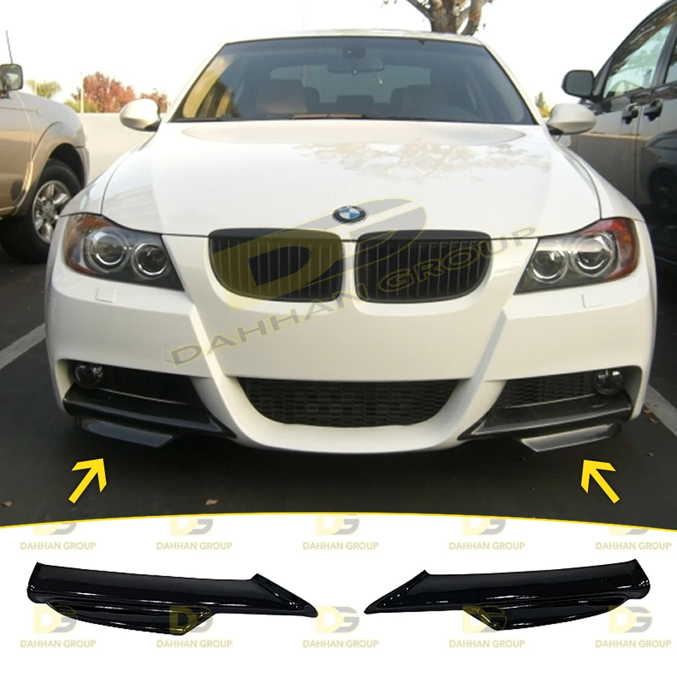 B.M.W 3 Series E90 M Tech 2004 - 2008 parachoques delantero esquina solapas extensión izquierda y derecha Piano negro brillante plástico