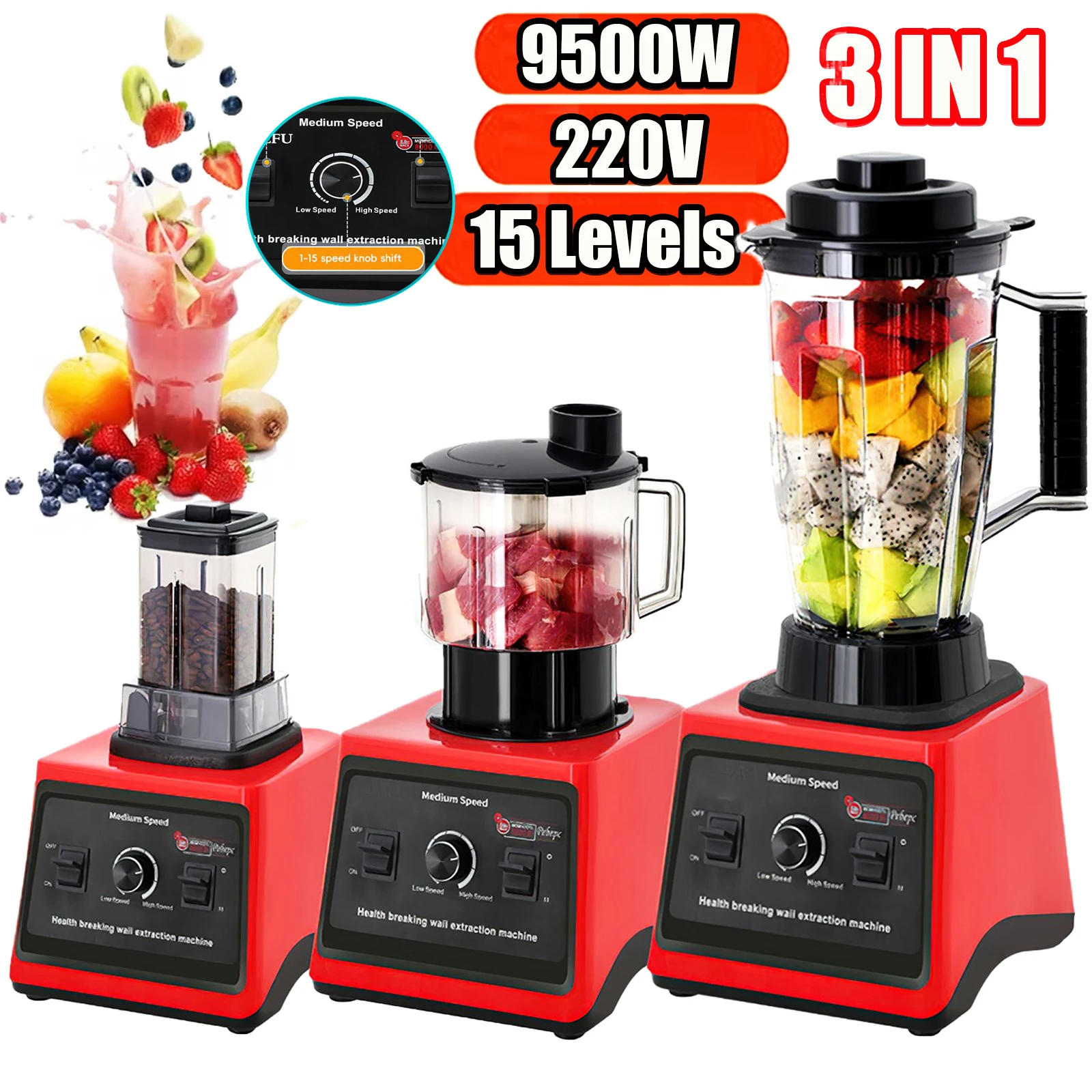 Batidora potente de 9500W, exprimidor, batidora, batidoras de mesa, contenedor de 3L, procesador de alimentos, batidora para hielo, nueces y frutas