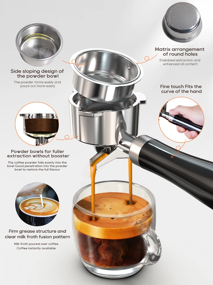 HiBREW 20Bar Macchina per caffè espresso semiautomatica Temperatura regolabile Fredda/caldo Macchina per caffè super sottile Cappuccino H10B