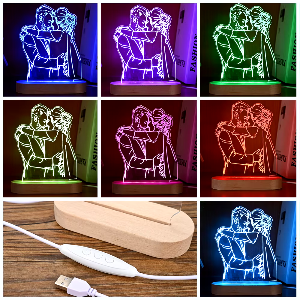 Dropshipp Customized 3D Photo Lamp Support Engraving Base Text Anniversary Birthday Christmas Custom 3D Night Light Love Gifts